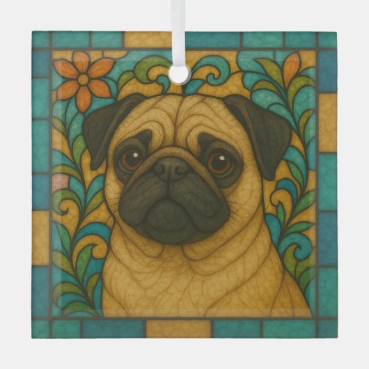 Pug Dog "Glas in lood" Glas Ornament (Voorkant)