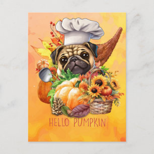 Pug Dog Hallo Pumpkin Herfst Autumn Thanksgiving Feestdagenkaart