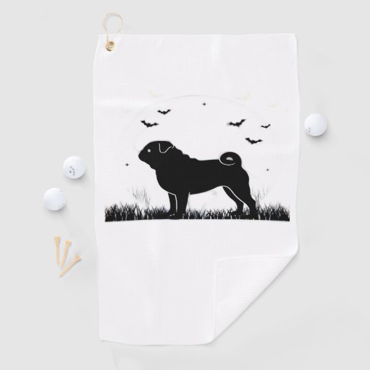 Pug Dog - Halloween Moon Silhouette Classic T-Shir Golfhanddoek (Insitu)