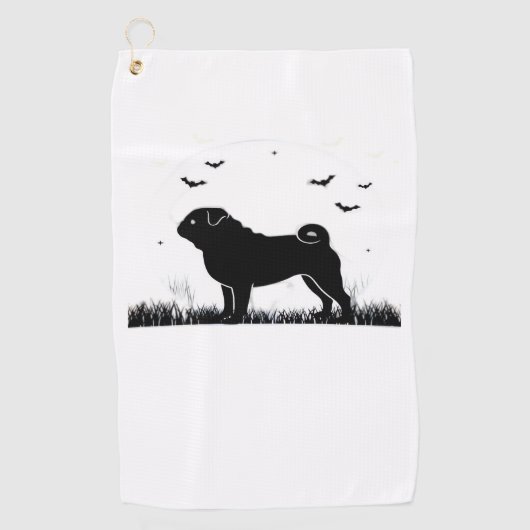 Pug Dog - Halloween Moon Silhouette Classic T-Shir Golfhanddoek (Voorkant)