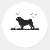 Pug Dog - Halloween Moon Silhouette Classic T-Shir Ronde Sticker (Voorkant)