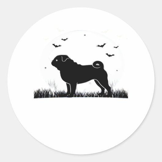 Pug Dog - Halloween Moon Silhouette Classic T-Shir Ronde Sticker (Voorkant)
