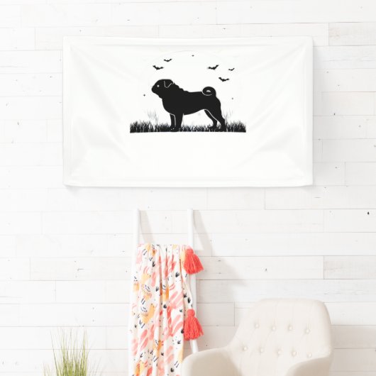 Pug Dog - Halloween Moon Silhouette Classic T-Shir Spandoek (Insitu)