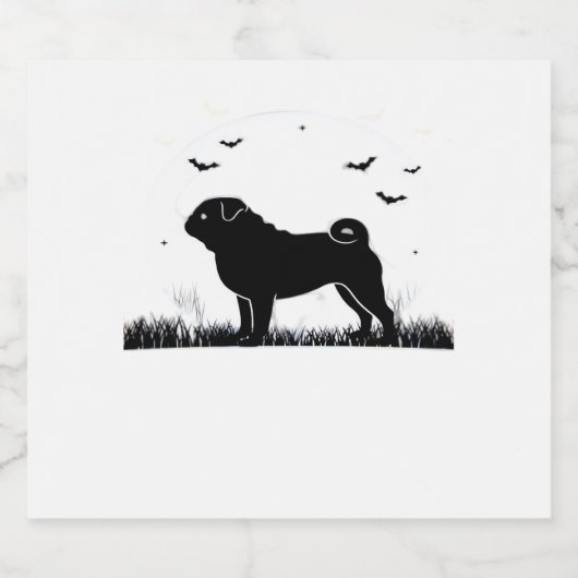 Pug Dog - Halloween Moon Silhouette Classic T-Shir Sparkling Wijnetiket (Enkel label)