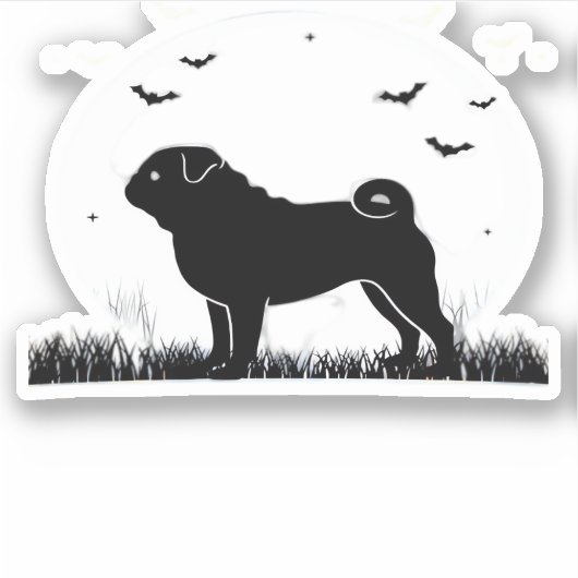 Pug Dog - Halloween Moon Silhouette Classic T-Shir Sticker (Voorkant)