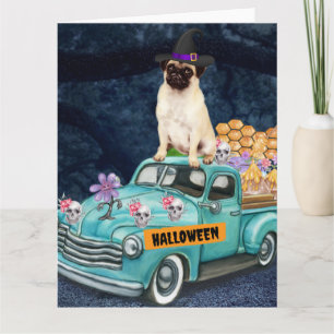 Pug Dog Halloween Truck Scary Night Kaart