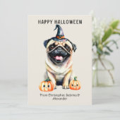 Pug Dog Happy Halloween Feestdagenkaart (Staand voorkant)
