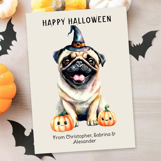 Pug Dog Happy Halloween Feestdagenkaart
