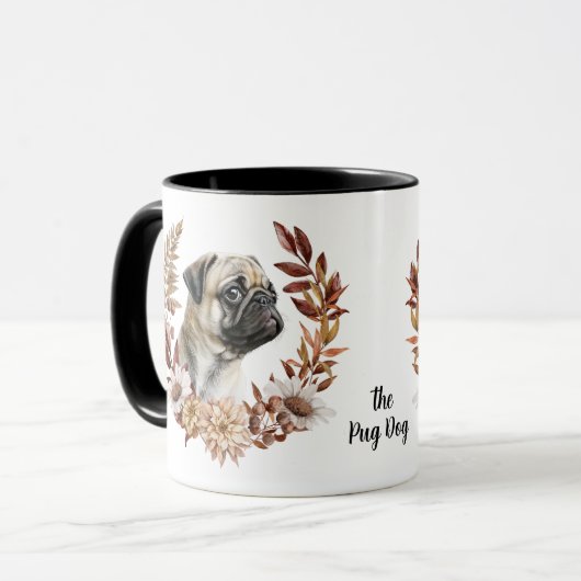 Pug Dog Herfst krans Mok (Voorkant links)
