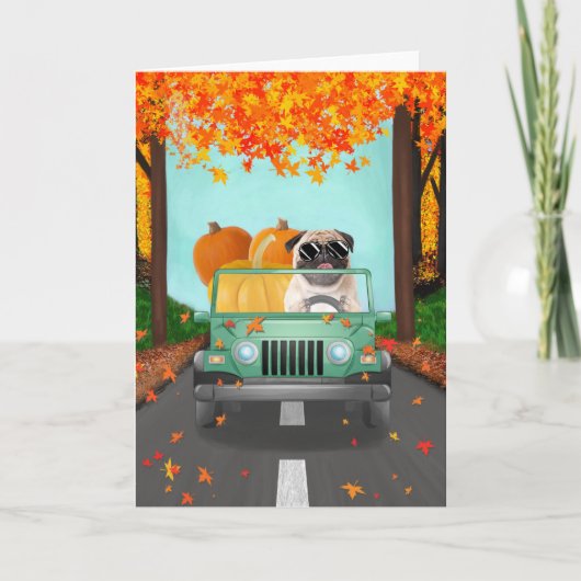 Pug Dog Herfst Pompoen Kaart (Voorkant)