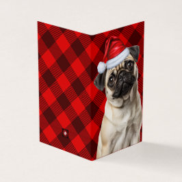 Pug Dog Holiday Red Buffalo Plaid Christmas Kaart