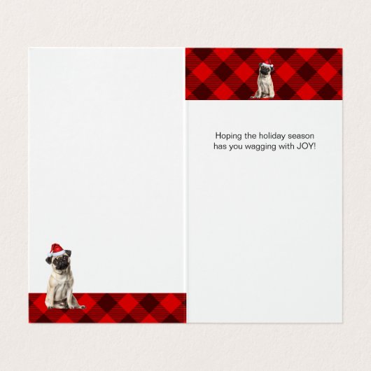 Pug Dog Holiday Red Buffalo Plaid Christmas Kaart (Binnenkant ongevouwen)