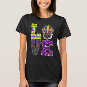 Pug Dog I Love Mardi Gras kostuummasker T-shirt