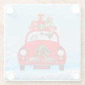 Pug Dog in auto met kerstman Glazen Onderzetter (Achterkant)