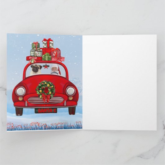 Pug Dog in auto met kerstman Kaart (Binnen)