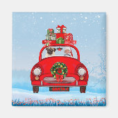 Pug Dog in auto met kerstman Magneet (Voorkant)