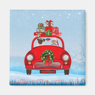 Pug Dog in auto met kerstman Magneet