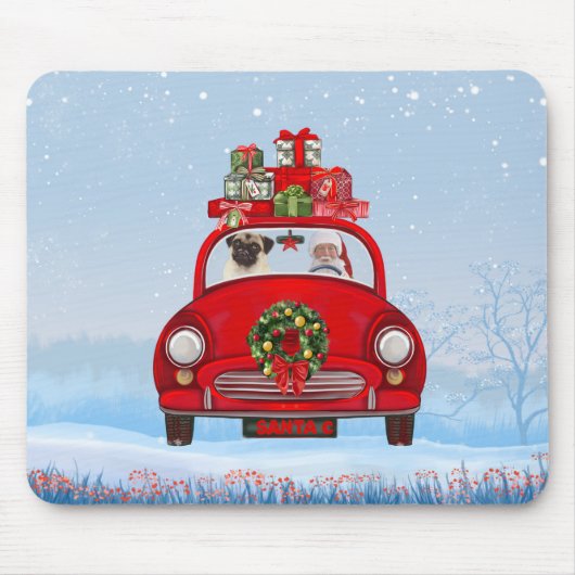 Pug Dog in auto met kerstman Muismat (Voorkant)
