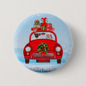Pug Dog in auto met kerstman Ronde Button 5,7 Cm (Voorkant)