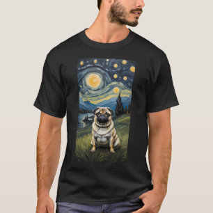 Pug dog in de Sterrennacht, Edvard Munch stijl T-shirt