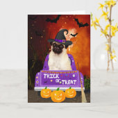 Pug Dog in Halloween Truck Kaart (Gele Bloem)