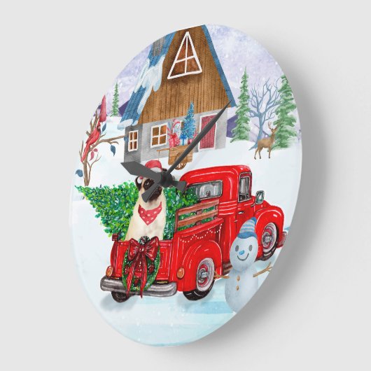 Pug Dog in kerstbezorging vrachtwagen sneeuw grote Grote Klok (Hoek)
