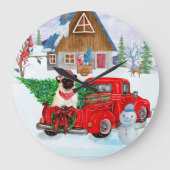 Pug Dog in kerstbezorging vrachtwagen sneeuw grote Grote Klok (Voorkant)