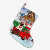 Pug Dog in kerstcadeauwagen Kleine Kerstsok (Voorkant (Hangend))