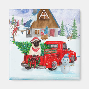 Pug Dog in kerstcadeauwagen Magneet