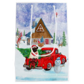 Pug Dog in kerstcadeauwagen Medium Cadeauzakje (Achterkant)