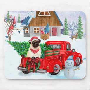 Pug Dog in kerstcadeauwagen Muismat