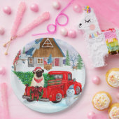Pug Dog in kerstcadeauwagen Papieren Bordje (Feest)