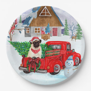 Pug Dog in kerstcadeauwagen Papieren Bordje