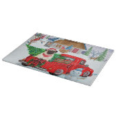 Pug Dog in kerstcadeauwagen Snijplank (Hoek)