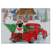 Pug Dog in kerstcadeauwagen Snijplank (Voorkant)