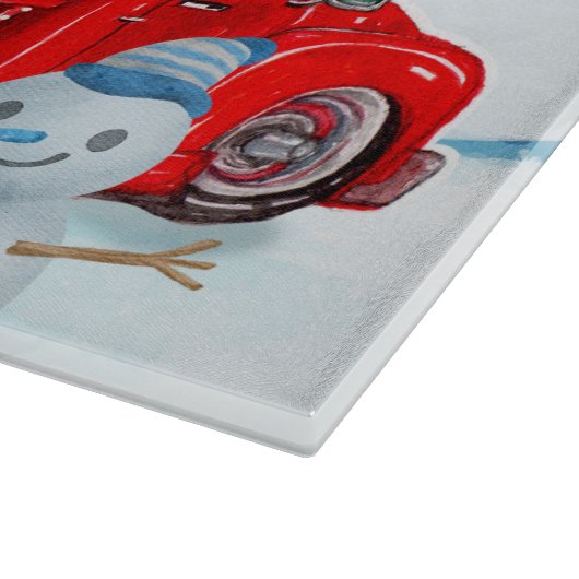 Pug Dog in kerstcadeauwagen Snijplank (Hoek)