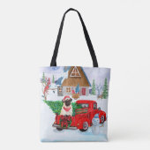 Pug Dog in kerstcadeauwagen Tote Bag (Achterkant)