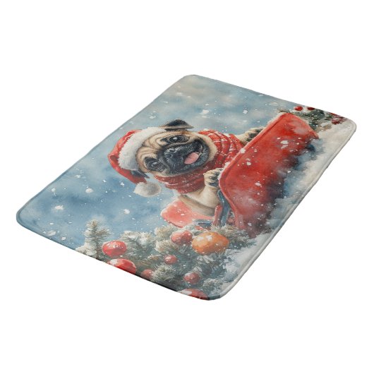 Pug Dog in Sledge Laat het Sneeuw Kerstmis Badmat (Gekanteld)