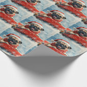 Pug Dog in Sledge Laat het Sneeuw Kerstmis Cadeaupapier (Hoek)