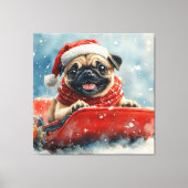 Pug Dog in Sledge Laat het Sneeuw Kerstmis Canvas Afdruk (Voorkant)