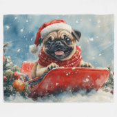 Pug Dog in Sledge Laat het Sneeuw Kerstmis Fleece Deken (Voorkant (Horizontaal))