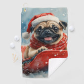 Pug Dog in Sledge Laat het Sneeuw Kerstmis Golfhanddoek (Insitu)