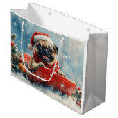 Pug Dog in Sledge Laat het Sneeuw Kerstmis Groot Cadeauzakje (Voorkant Gekanteld)