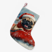 Pug Dog in Sledge Laat het Sneeuw Kerstmis Kleine Kerstsok (Voorkant (Hangend))
