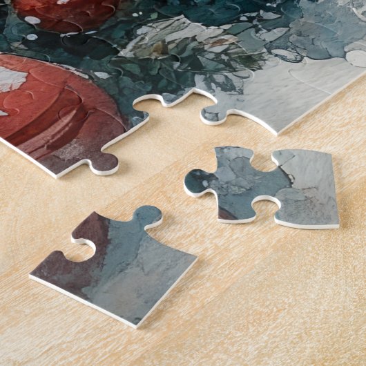 Pug Dog in Sledge Laat het Sneeuw Kerstmis Legpuzzel (Zijkant)