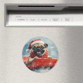 Pug Dog in Sledge Laat het Sneeuw Kerstmis Magneet (Insitu (Vaatwasser))