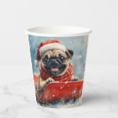 Pug Dog in Sledge Laat het Sneeuw Kerstmis Papieren Bekers (Voorkant)