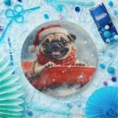 Pug Dog in Sledge Laat het Sneeuw Kerstmis Papieren Bordje (Feest)