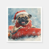 Pug Dog in Sledge Laat het Sneeuw Kerstmis Servet (Voorkant)