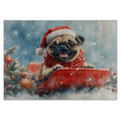 Pug Dog in Sledge Laat het Sneeuw Kerstmis Snijplank (Voorkant)